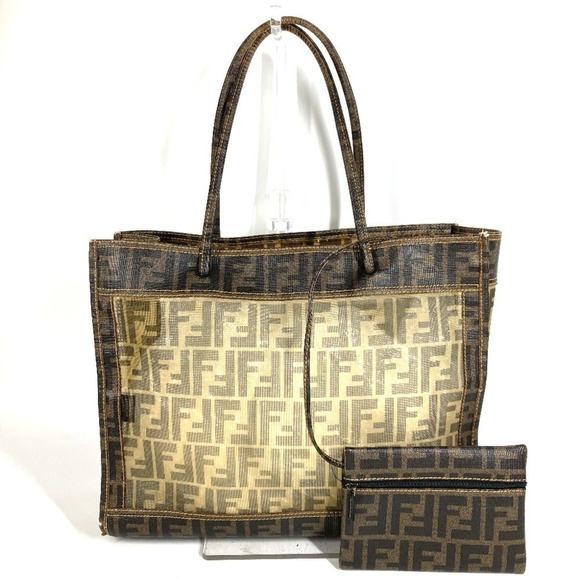 FENDI Handbags - FENDI handbag with pouch, Zucca mesh logo, tote bag, shoulder women's, brown.